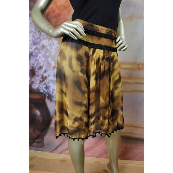 NWT BLUMARINE Silk Chiffon Leopard Print Pom Pom Skirt 6